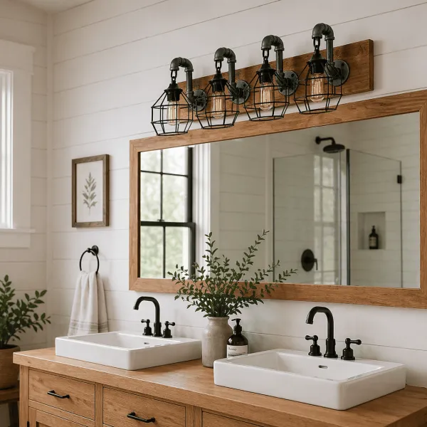 reclaimed wood vanity light 4 cage industrial bathroom light farmhouse wall fixture handmade USA