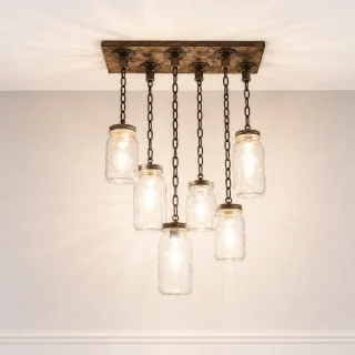 rustic kitchen chandelier lighting mason jar wood farmhouse style with 3-4-5-6 jars