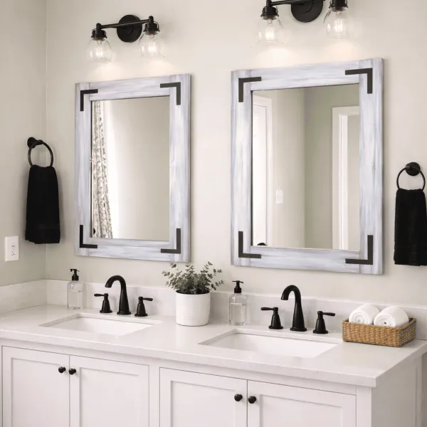 Gray whitewash wood framed mirror rustic farmhouse bathroom vanity wall mirror handmade USA