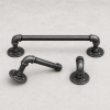 Black metal bathroom set of towel bar, towel hook and toilet paper holder