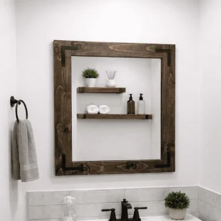 jacobean wood frame bathroom home decor mirror made in usa