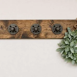 farmhouse wall coat rack rustic wood with black pipe hooks entryway organizer