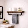 farmhouse rustic floating wood shelf with towel bar