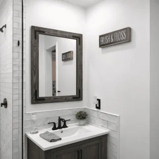 bathroom home decor wood gray frame mirror
