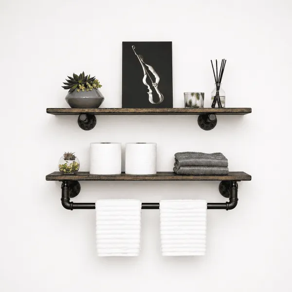 7.25" Deep Towel Bar with Shelf and Extra Floating Shelf, Industrial, Modern, Rustic Towel Holder, Bathroom Shelf, Bathroom Decor, Shelves