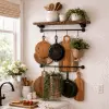 Solid wood farmhouse kitchen shelf with metal towel bars