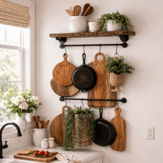 Kitchen Wall Shelf with Two Pipe Bars