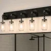 Industrial mason jar vanity light fixture with 5 lights, farmhouse bathroom lighting, industrial pipe wall sconce, wood wall light, handmade USA