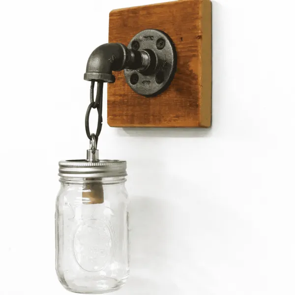 Rustic industrial wood sconce with mason jar bathroom wall decor