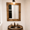 Rustic natural wood bathroom mirror with optional metal corner brackets, blending farmhouse charm and modern style for vanity wall decor