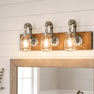rustic farmhouse mason jar bathroom light fixture made in USA