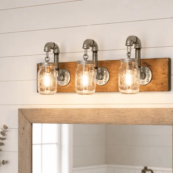 rustic farmhouse mason jar bathroom light fixture made in USA