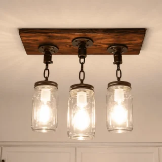 wood and mason jars chandelier light fixture farmhouse industrial lighting