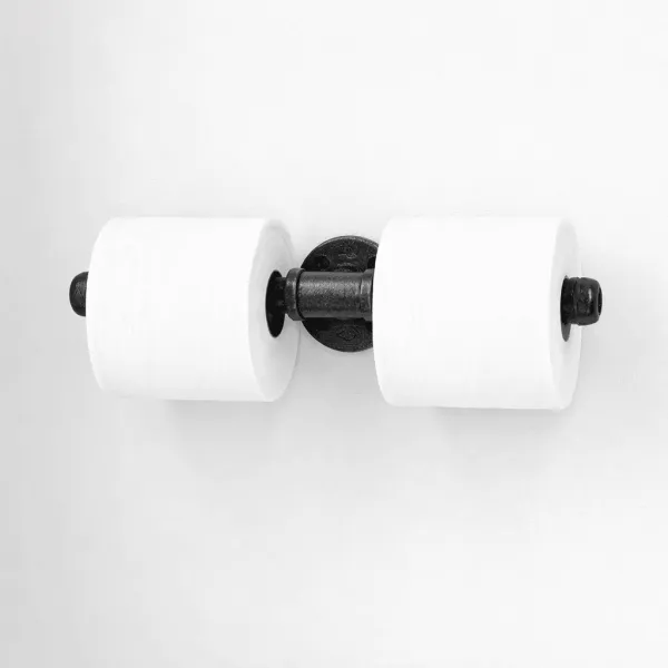 Industrial Double Toilet Paper Holder – Rustic Farmhouse Bathroom Decor | Plumbing Pipe 2-Roll Holder