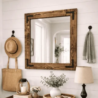 dark walnut entryway farmhouse wood framed mirror