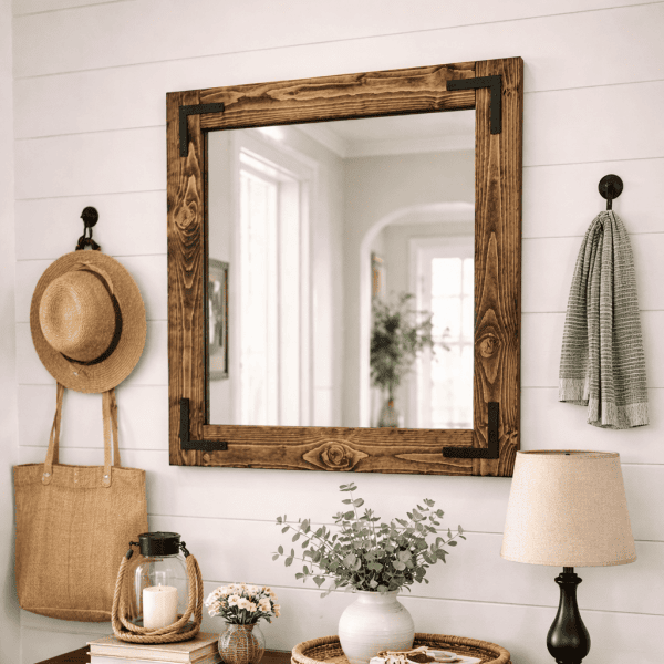 dark walnut entryway farmhouse wood framed mirror