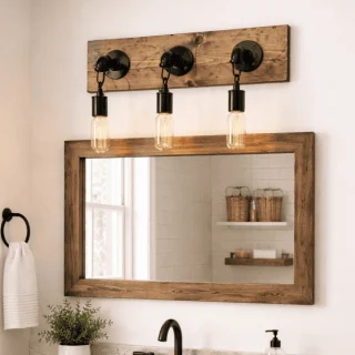 edison light fixture mounted on a bathroom wall