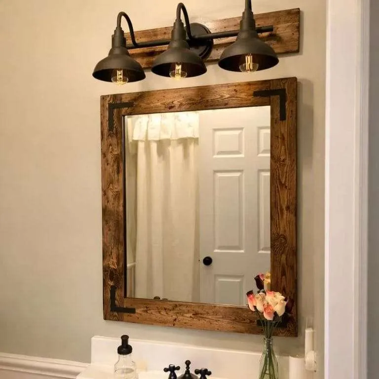 modern rustic bathroom mirror and light set
