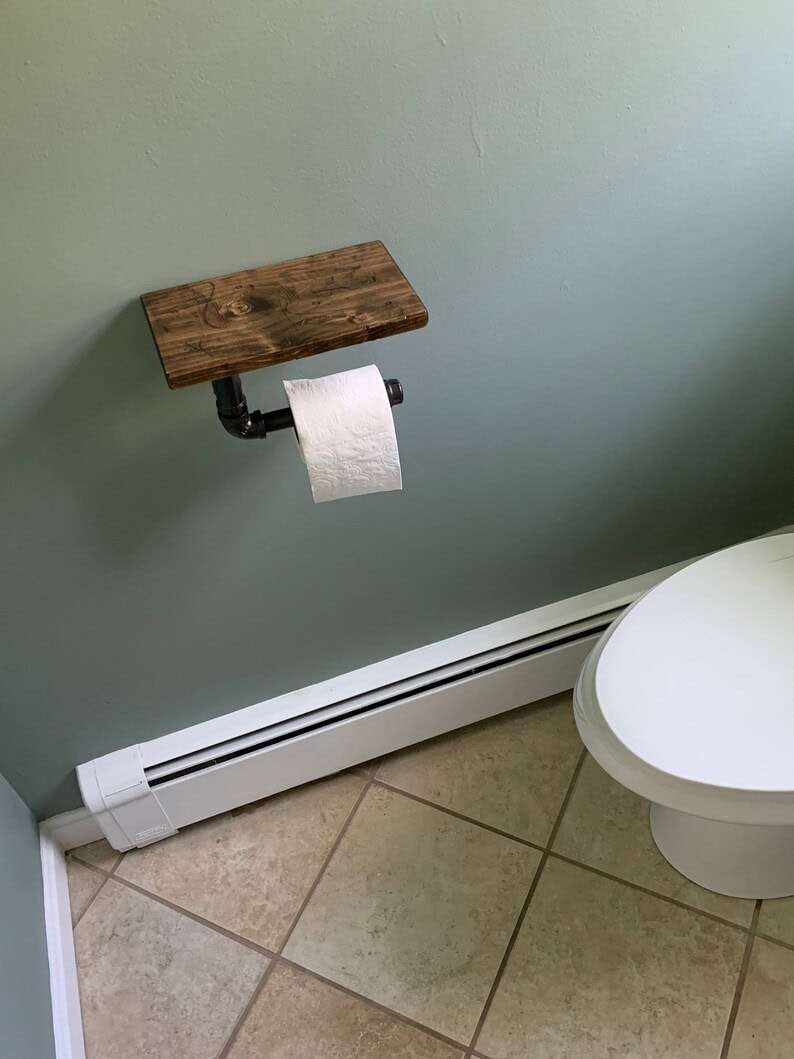 rustic bathroom organizer toilet paper holder industrial style