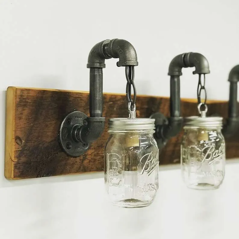 Rustic Wood 3-4-5-6 Mason Jars Light Fixture, Industrial Farmhouse Vanity Light, Bathroom Wall Lighting Decor, Cabin Decor - Image 9