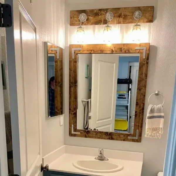 wood frame vanity mirror rustic farmhouse bathroom decor handmade in USA