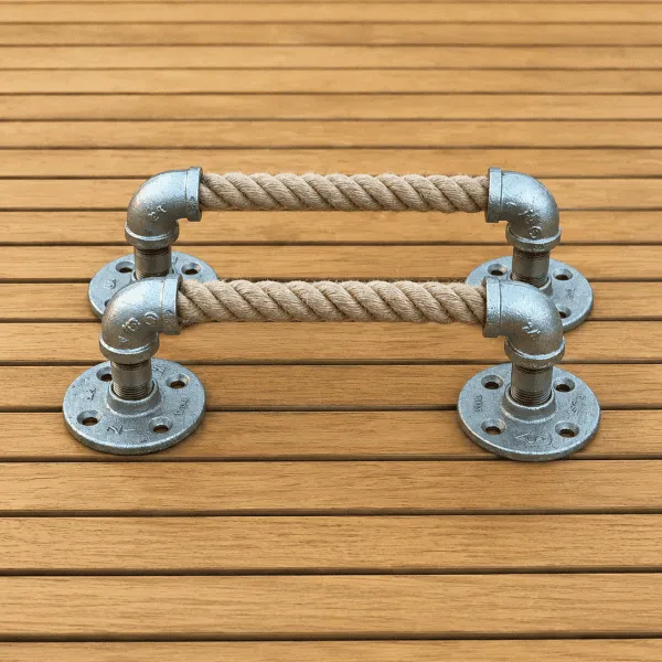 Industrial pipe and rope towel holder for modern rustic bathroom design