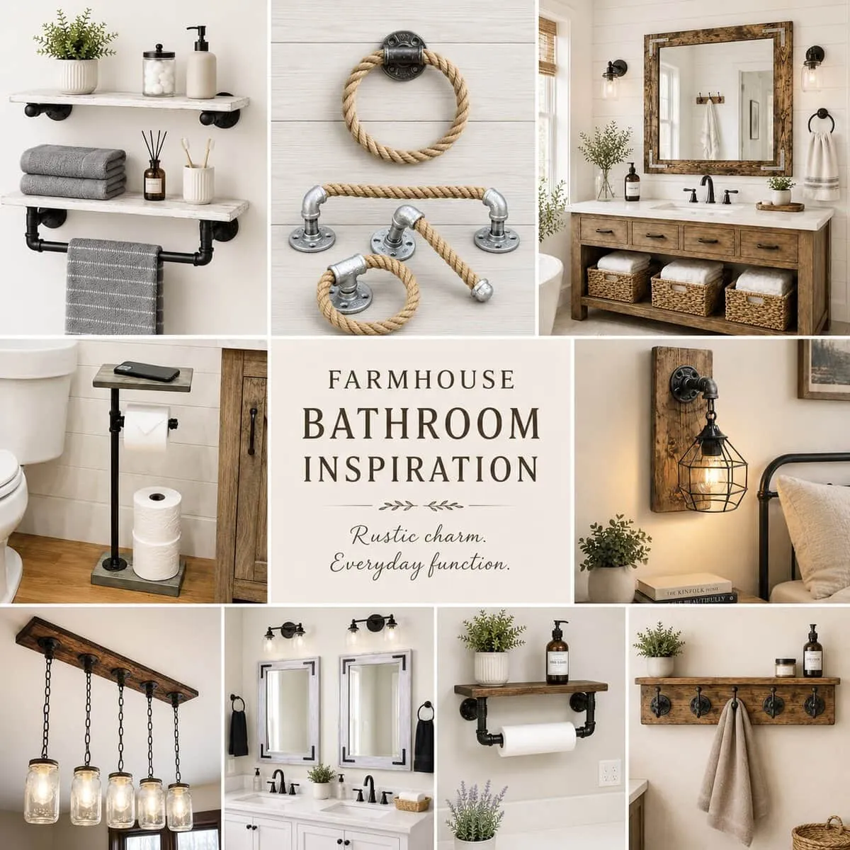 Farmhouse style home decor collection featuring handcrafted mirrors and lights