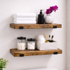 Set of 2 rustic floating wood shelves with black industrial brackets, 19 inch farmhouse wall shelves for bathroom, kitchen, or living room decor