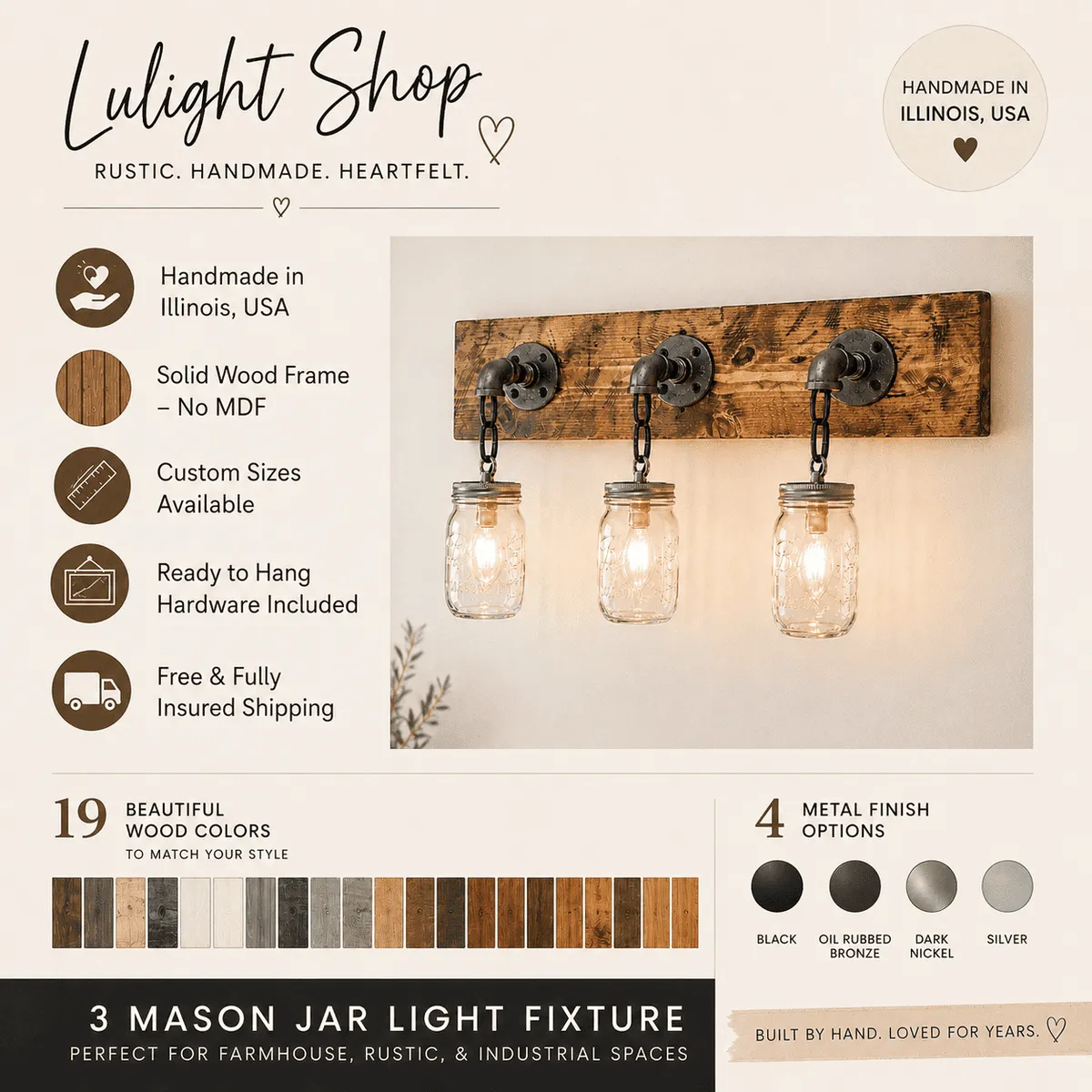 Rustic mason jar light fixture