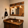 rustic distressed wood mirror with lights