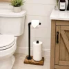 rustic farmhouse toilet paper holder stand with extra rolls storage made of solid wood and black bronze silver metal for bathroom decor