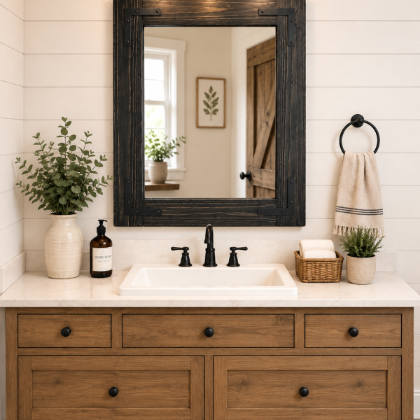 Coffee Wood Framed Bathroom Mirror – Handmade Unique Piece - Image 12