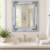 Gray whitewash wood framed bathroom mirrors set, farmhouse vanity mirrors with black metal brackets, double sink bathroom decor, handmade wood mirror USA