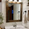 Rustic espresso wood framed bathroom mirrors set, farmhouse vanity mirrors with black metal brackets, double sink bathroom decor, handmade wood mirror USA