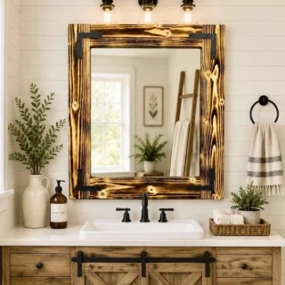 Charred Wood Bathroom Mirror – Shou Sugi Ban Inspired