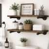 Dark Walnut Wood Shelf with Pipe Brackets